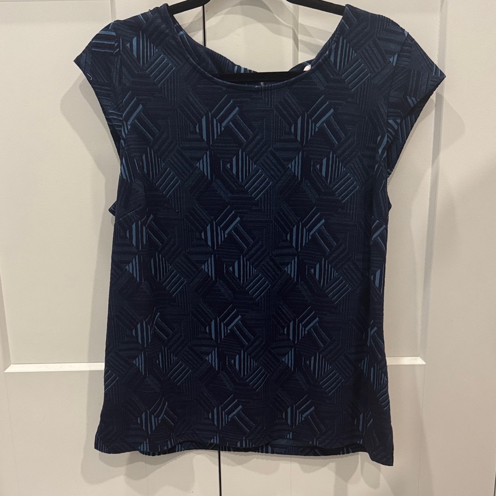Roz & Ali Dark Blue Geometric Blouse